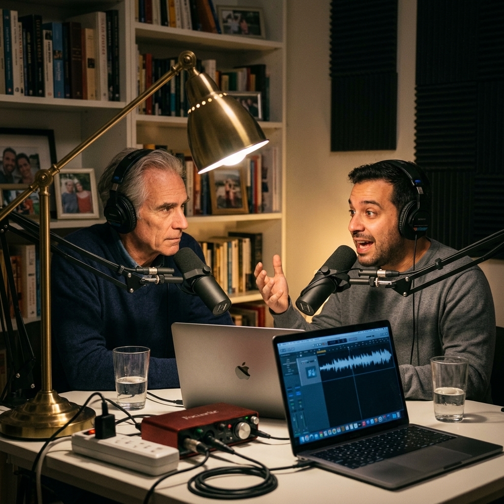 Fletcher and Octavio recording an episode