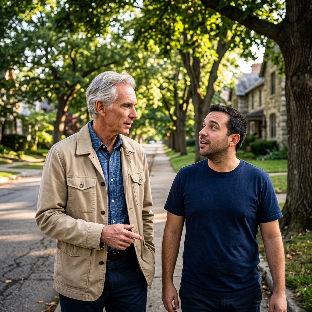Fletcher and Octavio on a walk through Havana, discussing whether transcripts are training wheels or power tools